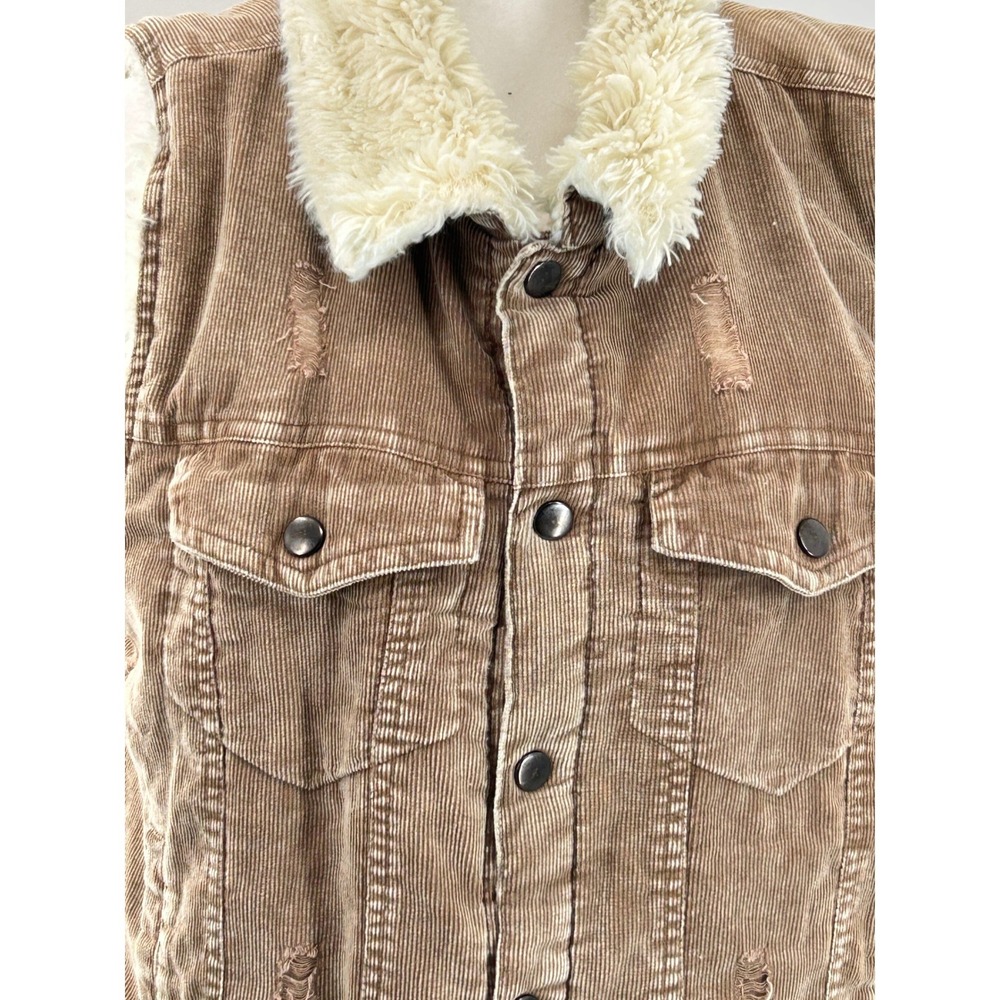 BKE Sherpa Lined Corduroy Vest Brown Distressed Western Cozy M - Picture 5 of 16
